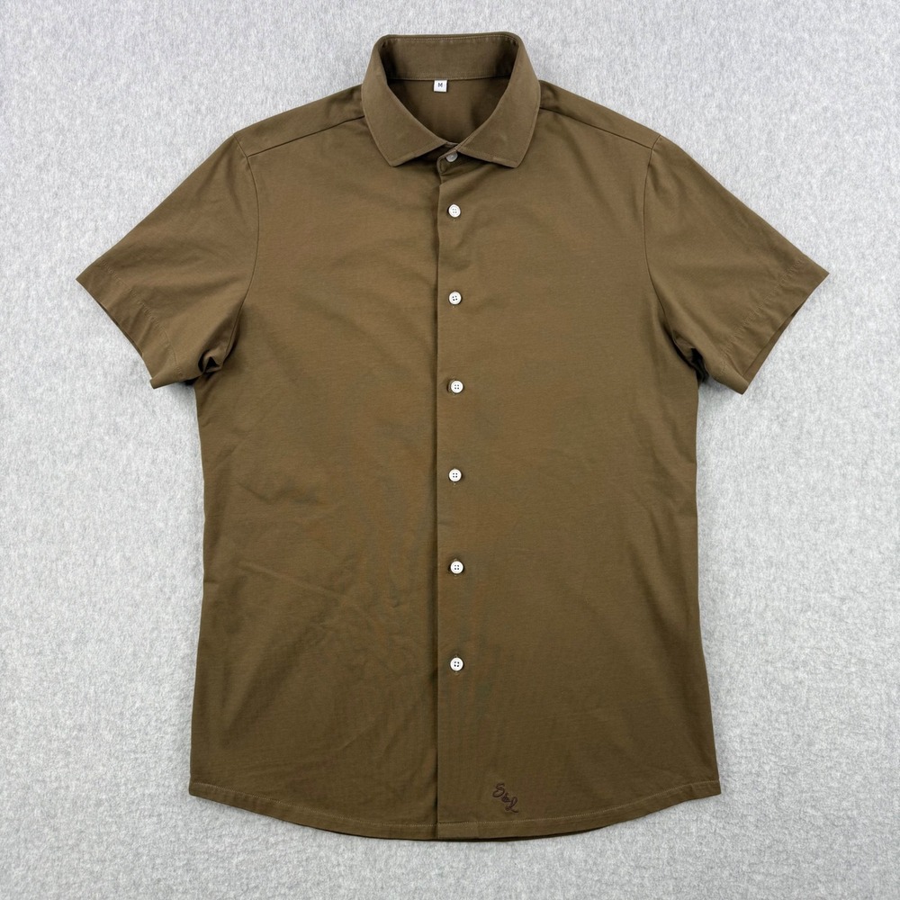 State And Liberty Shirt Mens Medium Brown Commuter Performance Short Sleeve